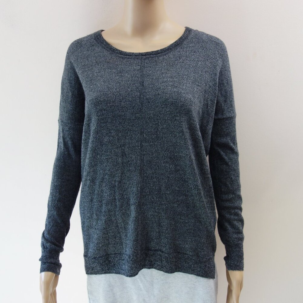 Madewell Round Neck 100% Wool Dark Grey High Low Relaxed fit Sweater (XS) EUC